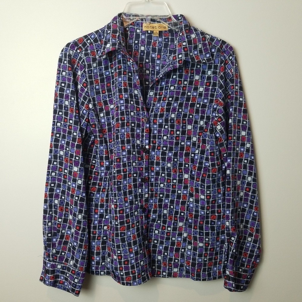 Notations Button Down Geometric Shirt Small